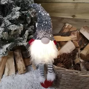 Image of 42cm Red Christmas Light Up Gnome Gonk Nordic Sitting Grey Sequins Dangly Legs