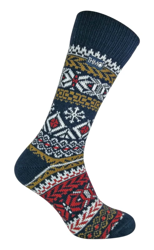 Image of THMO THMO - Mens Festive Socks (Wool Thermal, Funky Patterns) - 6-11 UK / Fairisle Navy