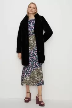 Image of Recycled Faux Fur Collared Long Coat