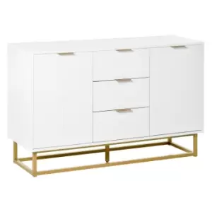 Image of HOMCOM Modern Sideboard With 3 Drawers White Gold Metal Legs