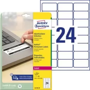 Image of Avery-Zweckform L6146-20 Labels 63.5 x 33.9mm Polyester film White 480 pc(s) Permanent Safety stickers, All-purpose labels Laser