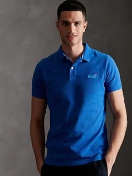 Image of Superdry Classic Pique Polo Shirt, Blue, Size S, Men