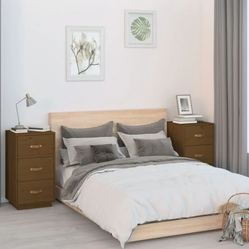 Image of Vidaxl Bedside Cabinets 2 Pcs Honey Brown 40X40X75cm Solid Wood Pine, Brown 818342