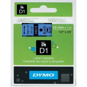 Image of Dymo 45016 Black on Blue Label Tape 12mm x 5.5m