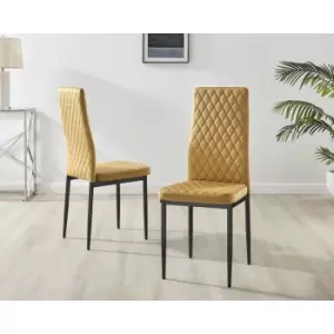 Image of Set of 4 Furniturebox Mustard Yellow Velvet Milan Dining Chairs With Black Legs