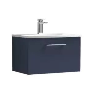 Image of Arno Matt Electric Blue 600mm Wall Hung Single Drawer Vanity Unit with 30mm Curved Profile Basin - ARN1722G - Electric Blue - Nuie