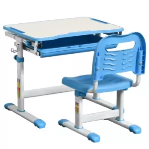 Image of HOMCOM Kids Desk and Chair Set Adjustable Tilting With Drawer Pen Storage Blue