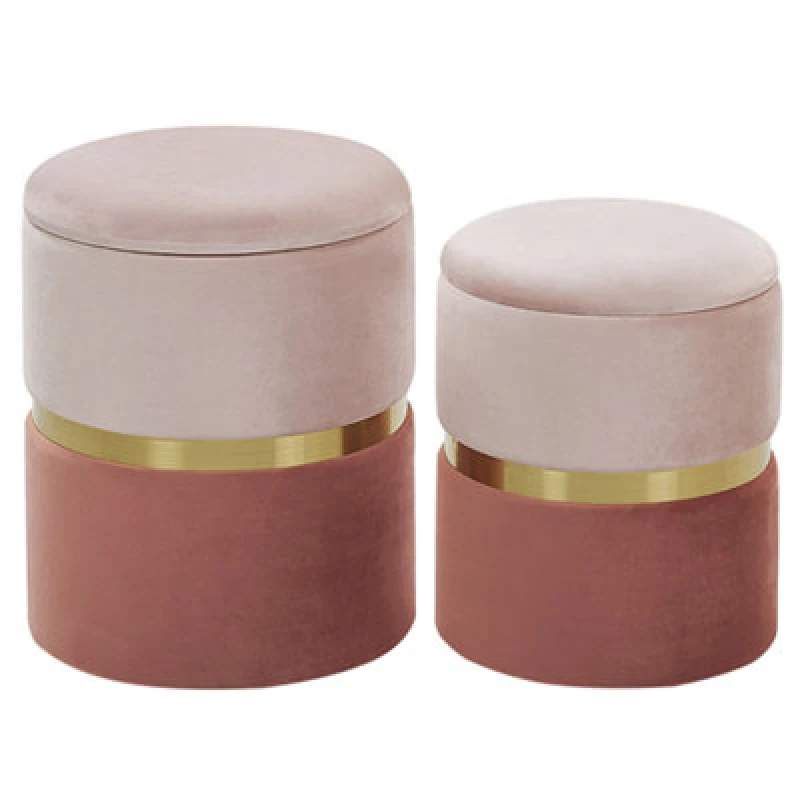 Image of Beliani Set Of 2 Storage Pouffes Wichita Velvet Pink