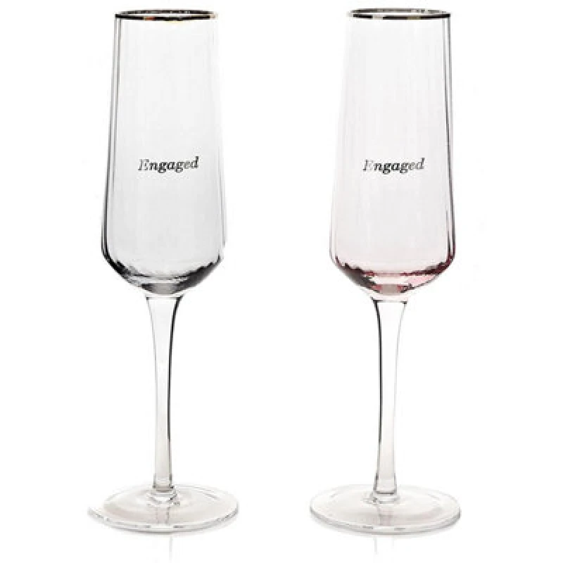 Image of Amore by Juliana Amore by Juliana Set of 2 Flute Glasses - Engaged in Clear Clear One Size Unisex 5017224957664