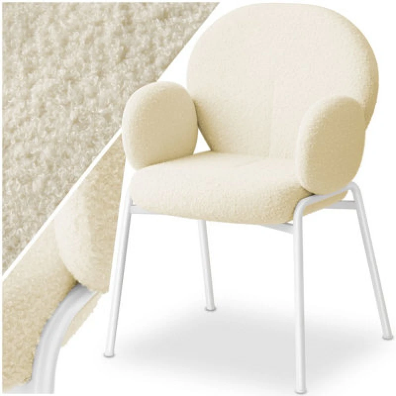 Image of Tectake 1 Dining Chair - Boucle Cover, Plush Padding, High Backrest - Cream