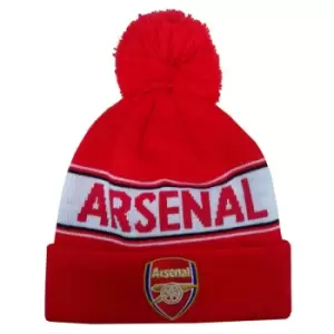 Image of Arsenal FC Adults Unisex Text Cuff Knitted Beanie (One Size) (Red)
