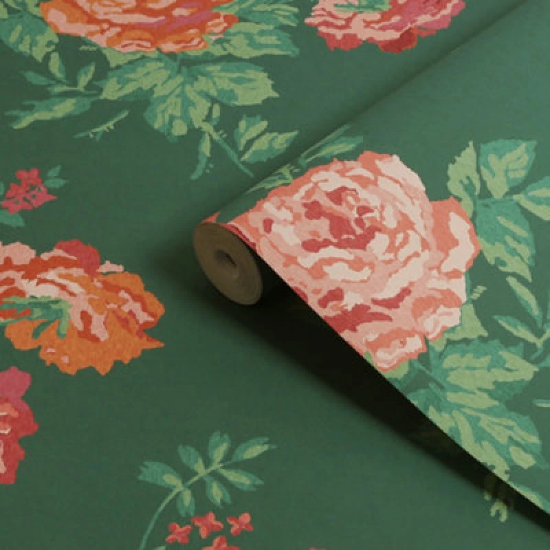 Image of Cath Kidston Archive Rose Green Floral Wallpaper Wallpaper One Size Green 71738315000