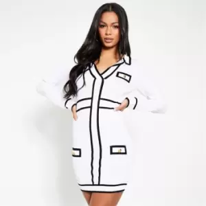 Image of I Saw It First Military Pocket Detal Fitted Knitted Dress - White