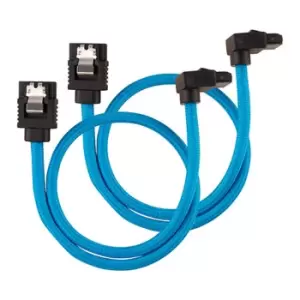 Image of Corsair 30cm Blue Premium Braided Sleeved 90° SATA Data Cable