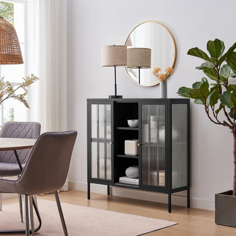 Image of FurnitureboxUK FurnitureboxUK Jia Medium Black Metal Display Cabinet Black One Size Unisex 5056657188320