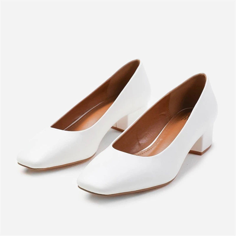 Image of Wheres That From Seattle White Pu Square Toe Block Heels - WhitePU WhitePU 5
