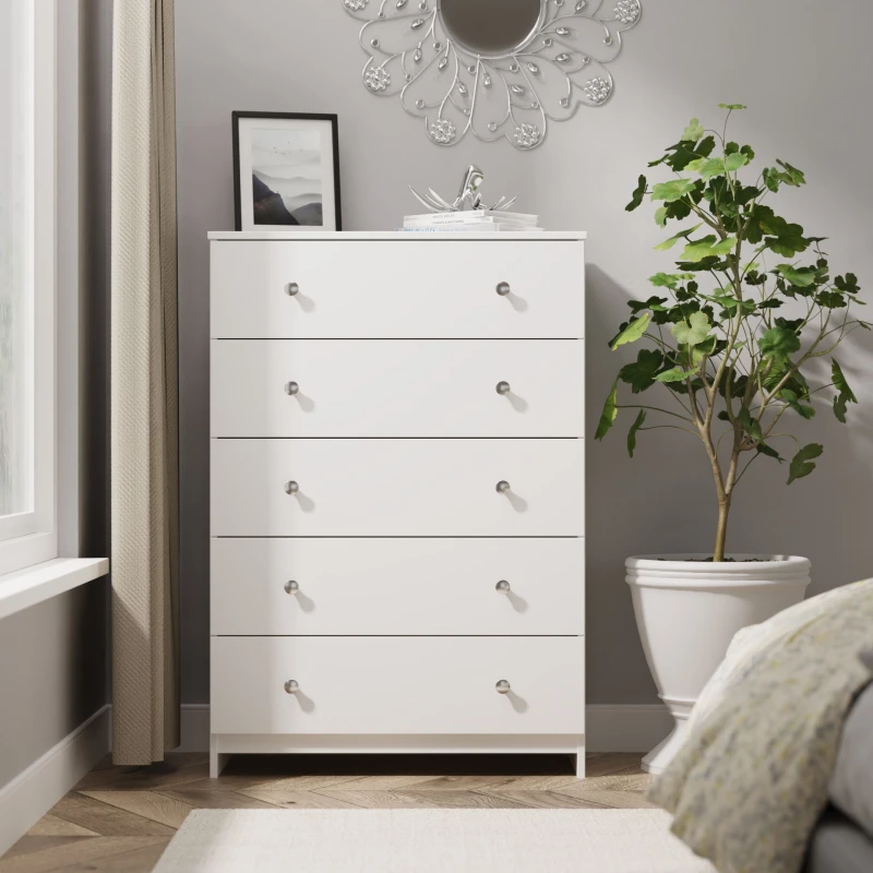 Image of Yarmouth Ready Assembled Matt White 5 Drawer Wide Chest (H)1067mm (W)740mm (D)390mm