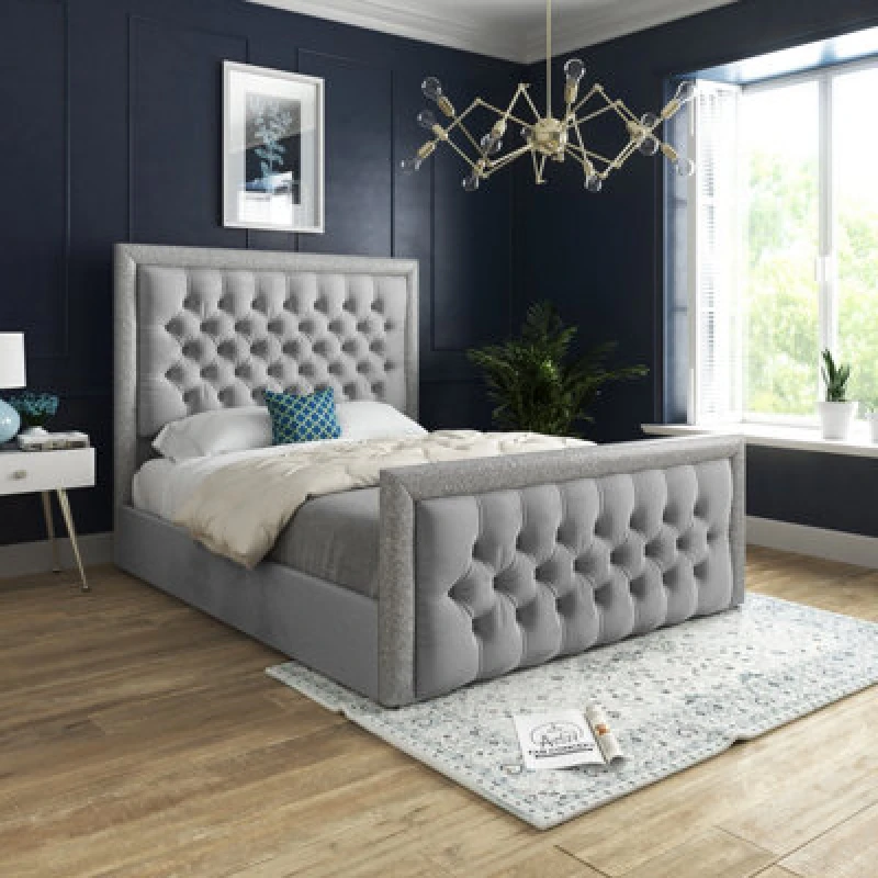 Image of DS Living Cheltenham Glitter & Grey Velvet Upholstered Bed Frame Size: King Grey Unisex King
