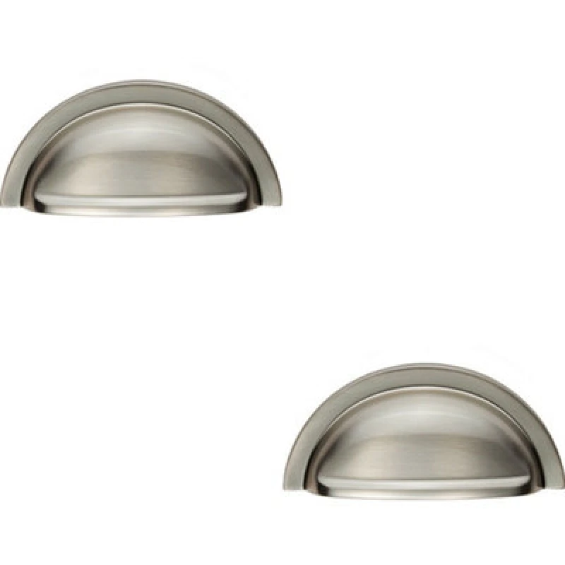 Image of Loops 2x Cabinet Cup Pull Handle 91 x 45mm 76mm Fixing Centres Satin Nickel Metallics unisex