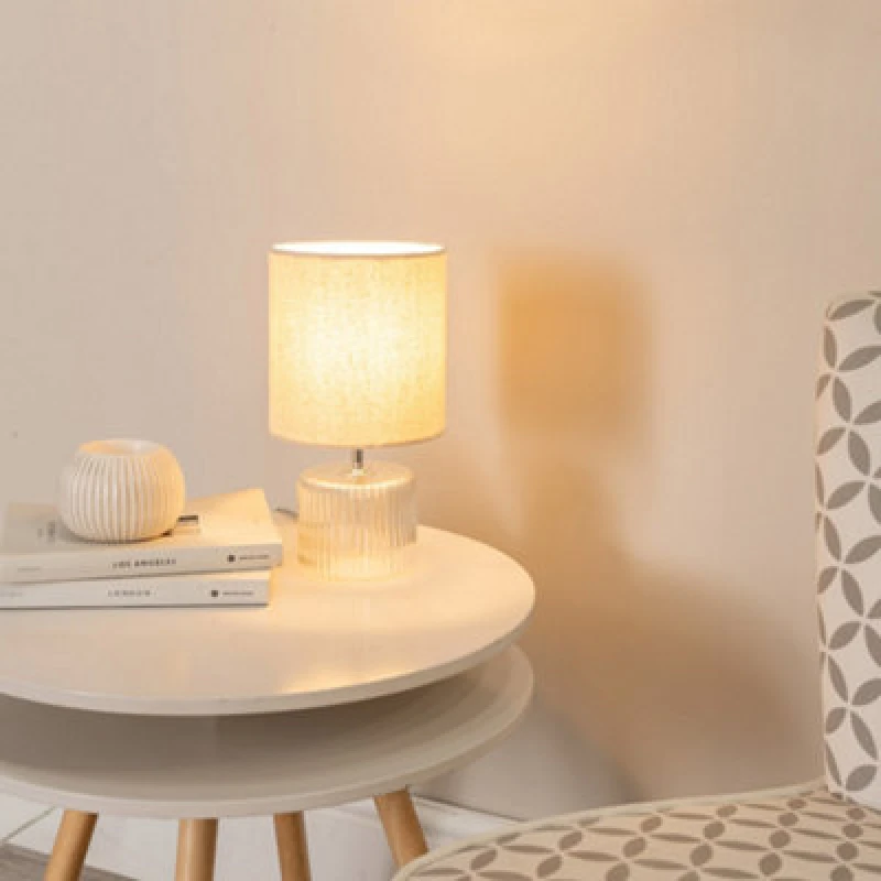 Image of ValueLights Betty Glass Table Lamp with Fabric Lamp Shade Natural