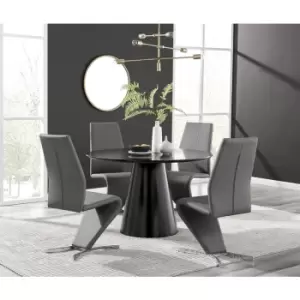Image of Furniturebox Palma Black Semi Gloss 120cm Round Minimalist Dining Table & 4 Grey Willow Chairs