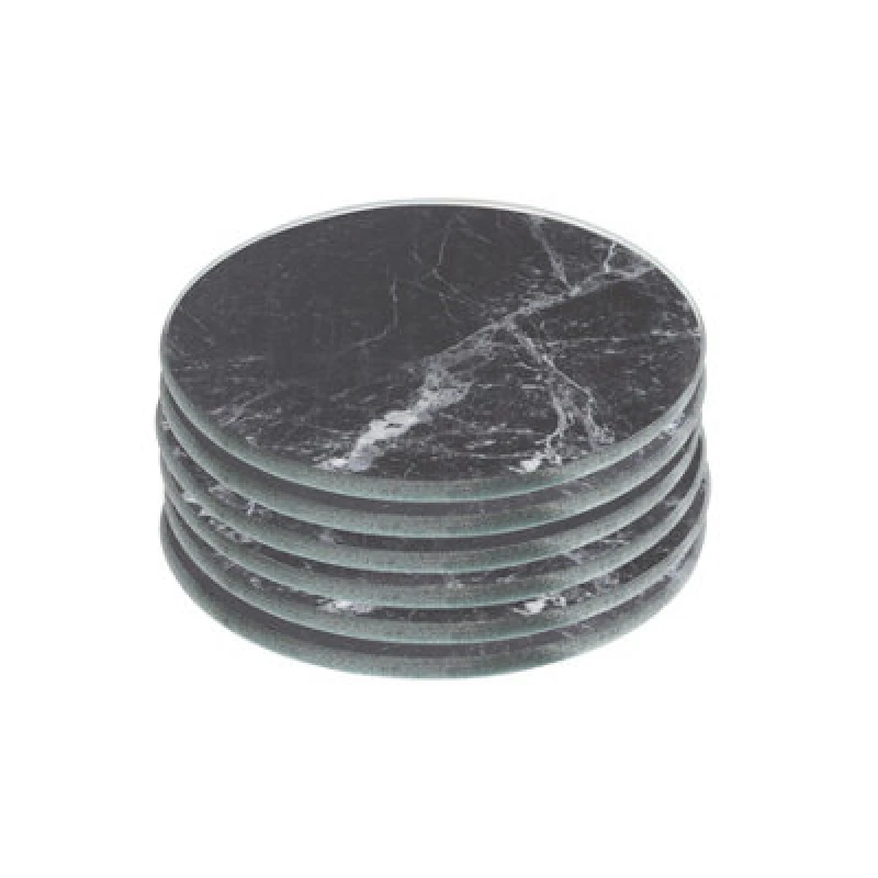 Image of Harbour Housewares 6X Round Glass Coasters - 10Cm - Black Marble Tabletop Protection Mat Drink Coaster Decorative Dining Placemat