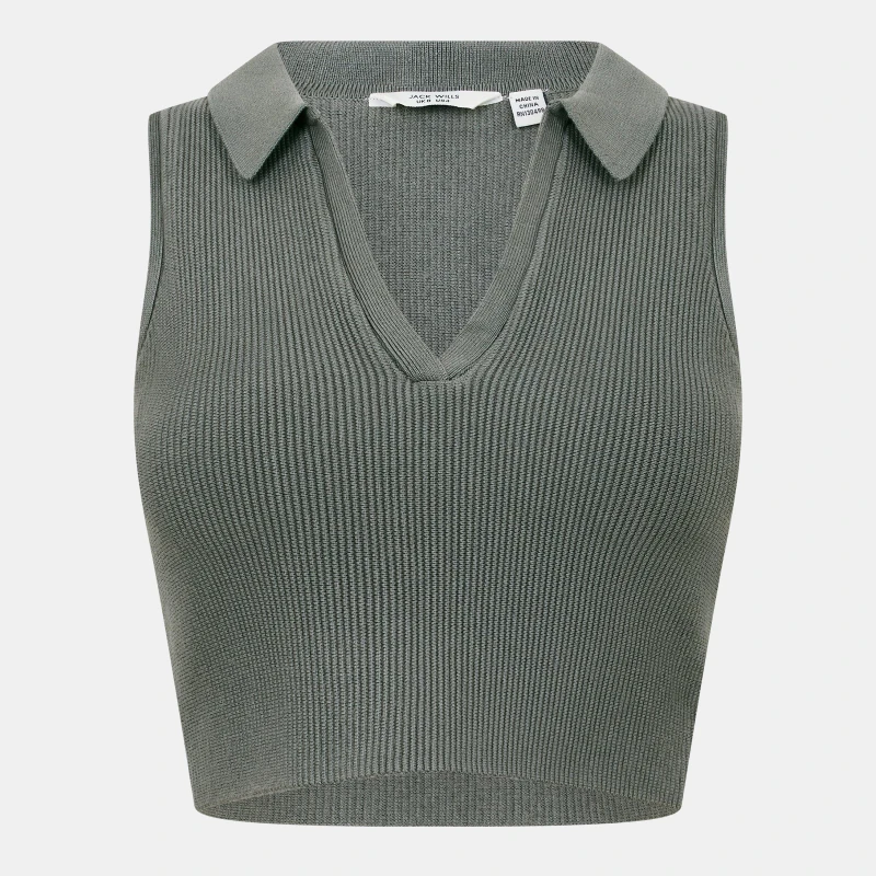 Image of Jack Wills Knitted Polo Crop Top - Green Green 6