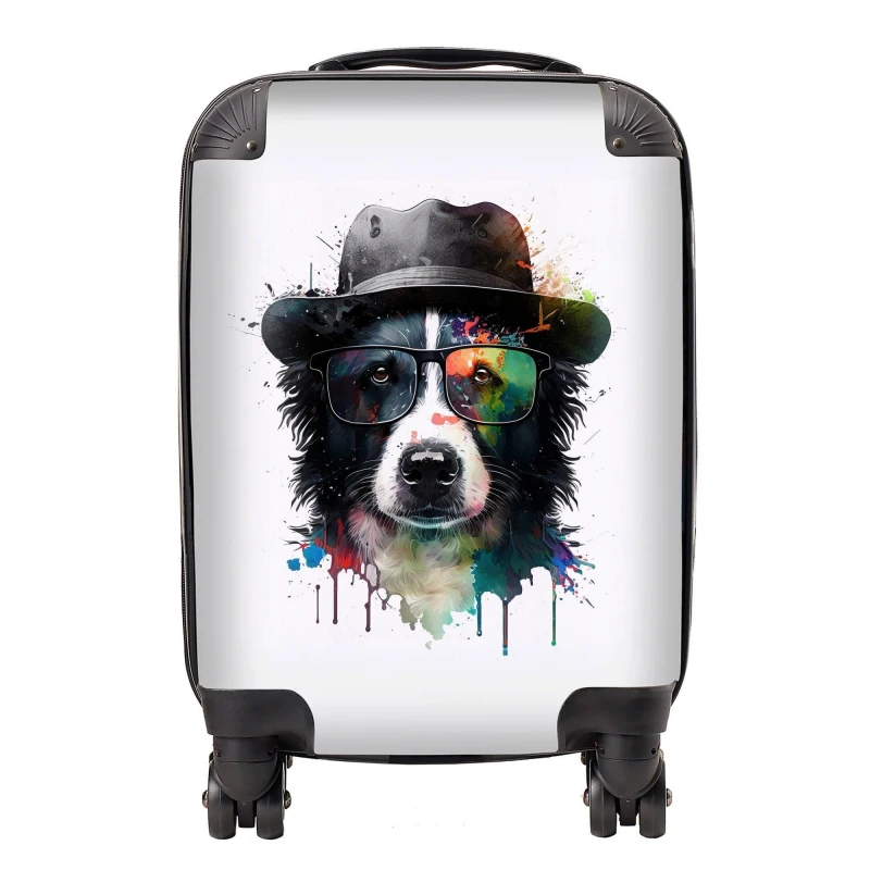 Image of Warren Reed Designer Border Collie Dog Splashart Suitcase - Medium