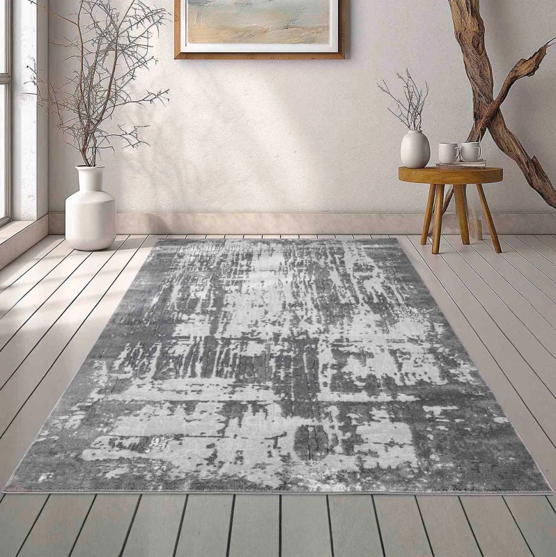 Image of Serenity Modern Abstract Abrasion Contemporary Area Rugs Grey 160X230 Cm