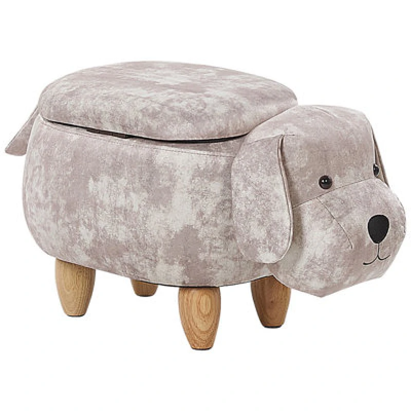 Image of Beliani Storage Animal Stool Doggy Velvet Beige Dog
