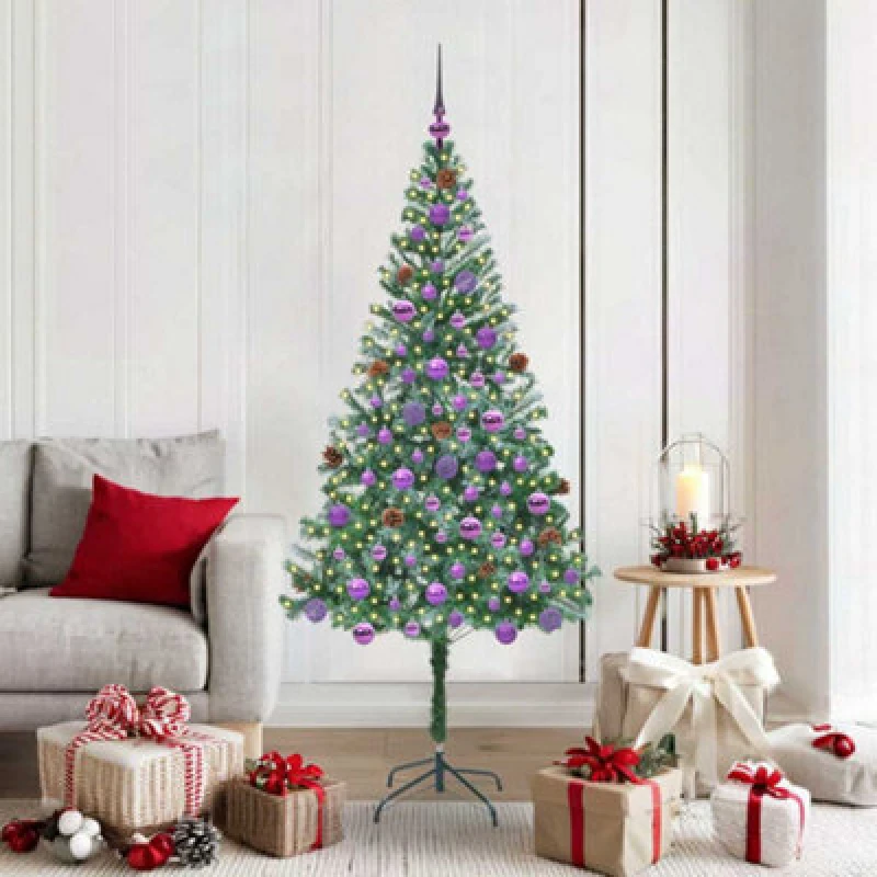 Image of vidaXL Artificial Christmas Tree with Stand, Lilac Balls Green 180cm PVC and Steel, Green 3396720