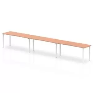 Image of Single Silver Frame Bench Desk 1600 Beech 3 Pod