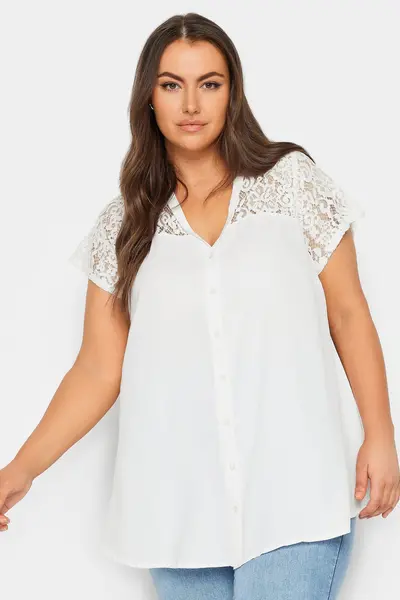 Image of Yours Lace Insert Blouse White