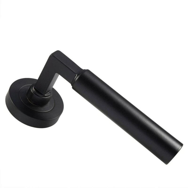 Image of Loops PAIR Straight Round Bar Handle on Round Rose Concealed Fix Matt Black Black