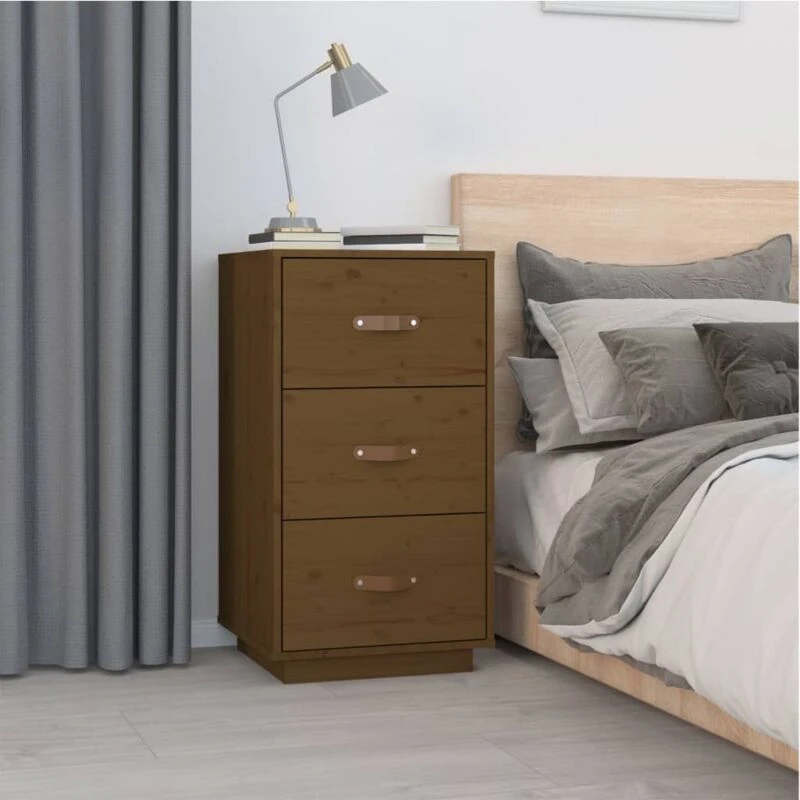 Image of Vidaxl Bedside Cabinet Honey Brown 40X40X75cm Solid Wood Pine, Brown 818341
