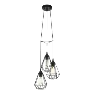 Image of Hanging Ceiling Pendant Light Black Wire Cage 3x E27 Geometric Multi Lamp