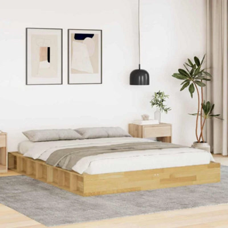 Image of Vidaxl Bed Frame Without Mattress 150X200 Cm Solid Wood Oak