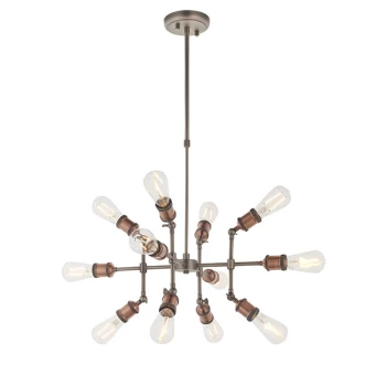 Image of Hal Large Industrial Style Multi Arm Pendant Light, Aged Pewter & Copper with Adjustable Heads