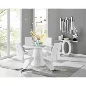 Image of Furniture Box Palma White High Gloss Round Dining Table and 4 White Willow Chairs