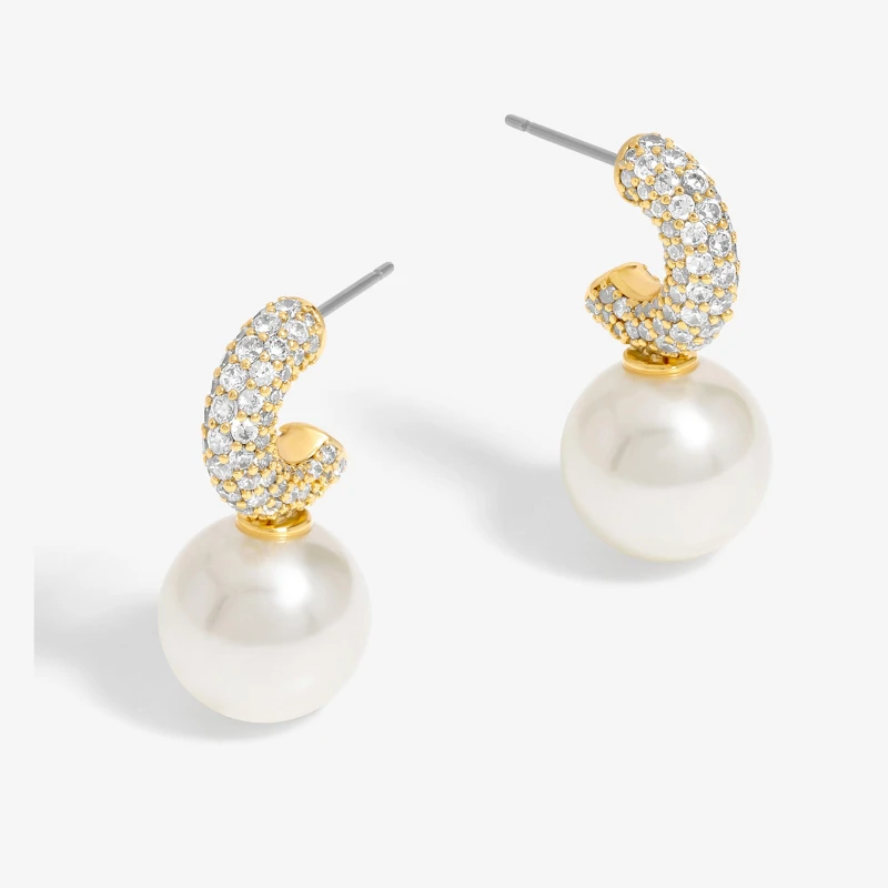 Image of Jon Richard Gold Plated Cubic Zirconia Pearl Huggie Earrings Jewellery Sets One Size Gold 72805010000