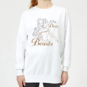 Image of Disney Beauty And The Beast Princess Belle I Only Date Beasts Womens Sweatshirt - White