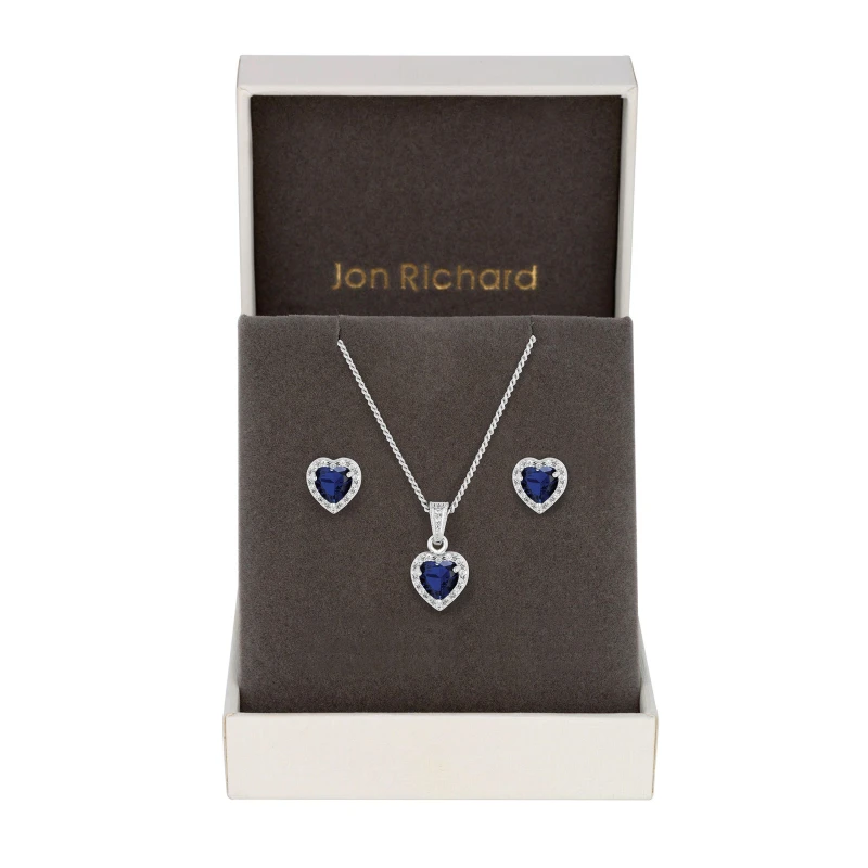 Image of Jon Richard Rhodium Plated Blue CZ Heart Set - Gift Boxed Jewellery Sets One Size Silver 87940411000