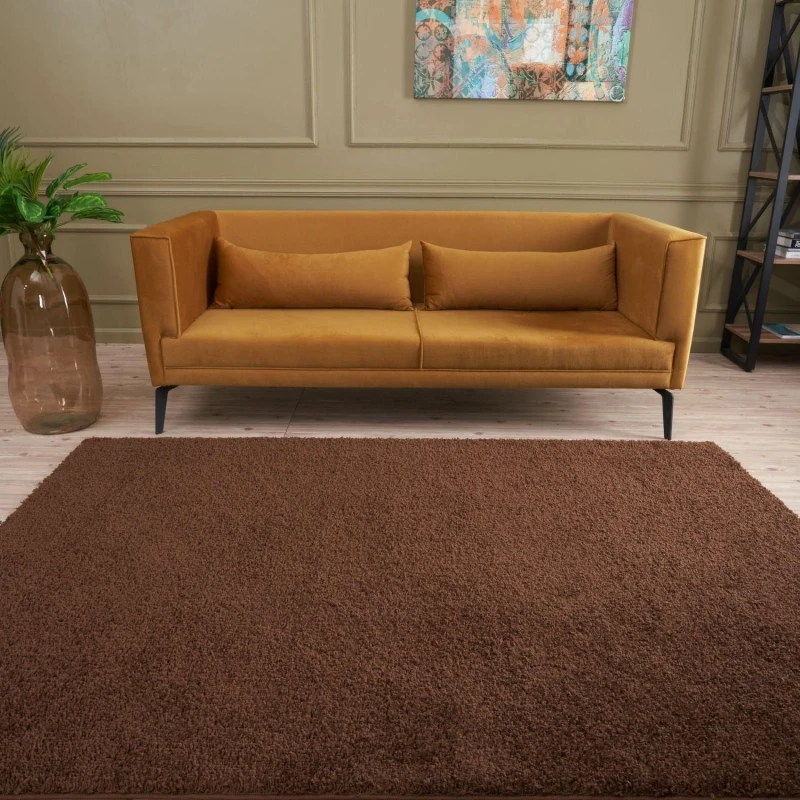 Image of THE RUGS Shaggy Rugs Brown Living Room Rug - Soft Fluffy Thick Carpet For Bedrooms & Kitchen Easy To Clean Home Decor Rugs Size: 140cm x 200cm Bro