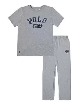 Image of Ralph Lauren Boys Short Sleeve T-Shirt and Pants Lounge Set - Grey, Size M=10-12 Years