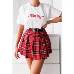 Image of I Saw It First Red Tartan Check Skater Mini Skirt - Red