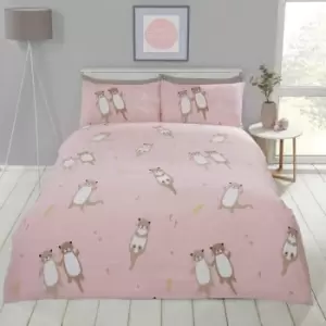 Image of Cuddly Cute Otter Animal Duvet Quilt Cover Bedding Set with Pillow cases (Pink, Double)