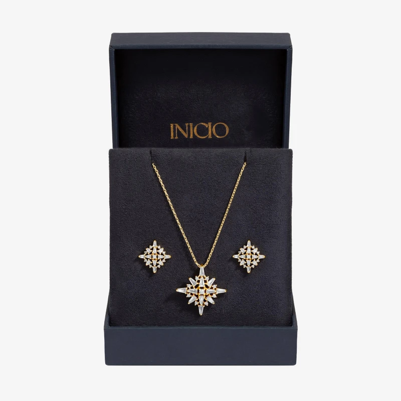 Image of Inicio Gold Plated Cubic Zirconia Star Set - Gift Box Jewellery Sets One Size Gold 72803210000