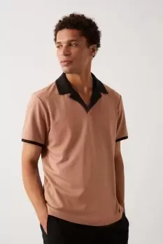 Image of Short Sleeve Contrast Johnny Collar