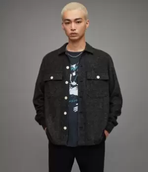 Image of AllSaints Mens Commodore Overshirt, Charcoal, Size: L