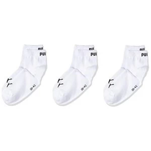 Image of Puma Unisex Quarter Plain Socks (3 Pair Pack), White (White), 12-14 (Manufacturer Size: 47-49)